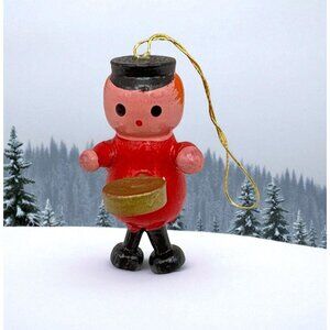 Vintage Wood Drummer Boy Christmas Tree Ornament Hand Painted Musician Band